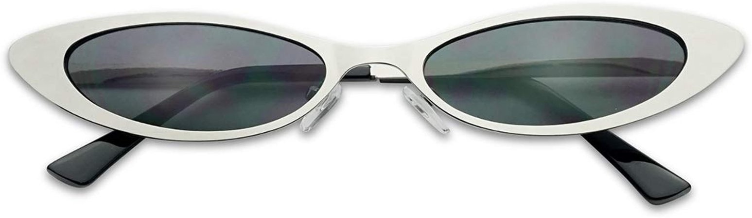 Amazon.com: Colorful Tinted Cat Eye Sunglasses Small Narrow Oval Vintage 90's Shades (Silver Frame | Black): Clothing