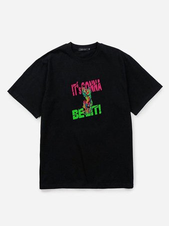 Neon Cat Half Sleeve Shirt Black | W Concept