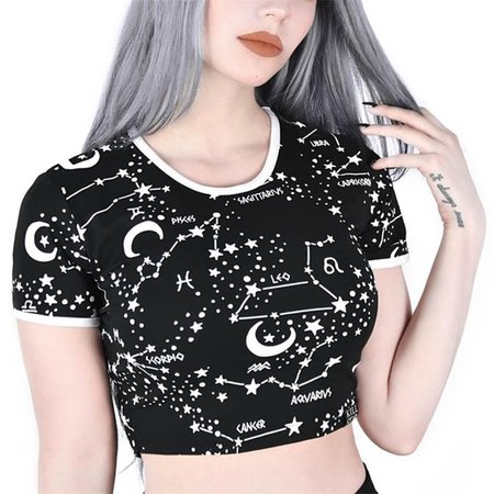 InstaHot Gothic Short Sleeve Galaxy Print T Shirts Women O Neck 2019 Fashion Skinny Crop Tops Black Tees Hip Hop Rock Clothing-in T-Shirts from Women's Clothing on Aliexpress.com | Alibaba Group