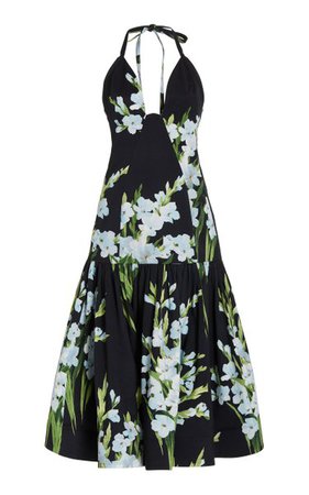 Floral-Print Drop-Waist Cotton-Blend Midi Dress By Carolina Herrera | Moda Operandi