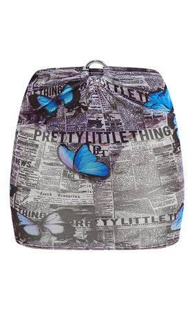 PLT Multi Butterfly Newspaper Mesh Ring Mini | PrettyLittleThing