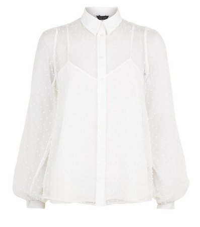 White Spot Mesh Puff Sleeve Shirt | New Look