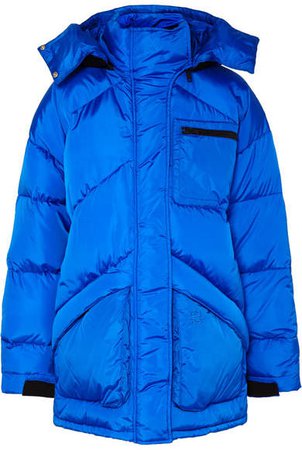 Hooded Felt-trimmed Quilted Shell Jacket - Blue
