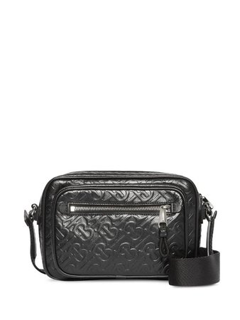 Black Burberry Monogram Leather Crossbody Bag | Farfetch.com