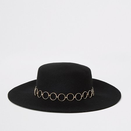 Black snaffle trim fedora hat | River Island