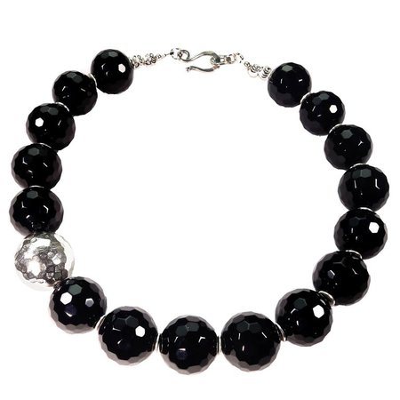 Elegant Faceted Black Onyx and Silver Choker Necklace