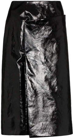 High-Waisted Coated Midi Skirt