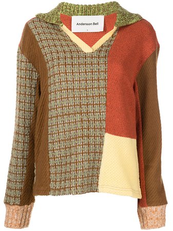 Andersson Bell Sienna patchwork-knit Polo Jumper - Farfetch