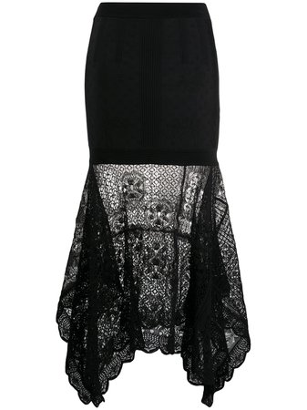 Alexander Mcqueen Patchwork Lace Knitted Skirt 622719Q1AN3 Black | Farfetch