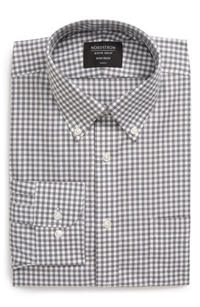 gray checked button up dress shirt