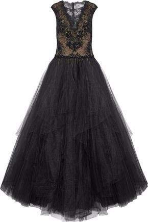Reem Acra Embellished Lace And Tulle Gown