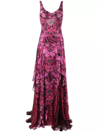 Versace floral-print Ruffled Silk Dress - Farfetch