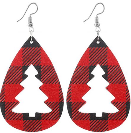 red plaid Christmas tear drop earings