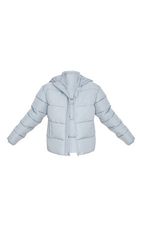 Light Grey Peach Skin Hooded Puffer Jacket | PrettyLittleThing