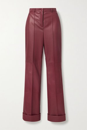 Burgundy Leather straight-leg pants | Akris | NET-A-PORTER