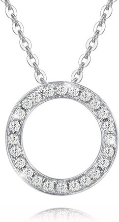 Amazon.com: AGVANA 14K Solid White Gold Diamond Halo Open Eternity Circle Dainty Pendant Necklace Valentines Day Gifts for Her Fine Jewelry Anniversary Birthday Gifts for Women Girls Mom Wife Lover Her, 16"+2" : Clothing, Shoes & Jewelry