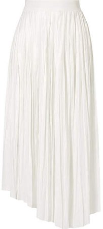 Dolmen Asymmetric Pleated Satin Midi Skirt - White