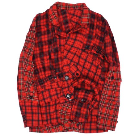 Groupie sur Instagram : Undercover SS05 ‘But Beatiful II’ Reconstructed Military Patchwork Blazer in rare red plaid colorway. Various cut-up military shirts and…