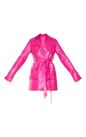Hot Pink Pu Longline Pocket Front Jacket | PrettyLittleThing USA