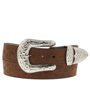 3D Women's Brown Floral Embossed Leather Cowgirl Belt