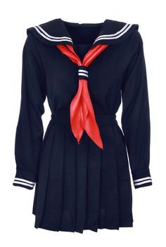 Dark blue Japanese schoolgirl outfit with red tie cosplay