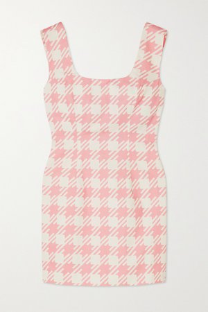 Pink Vichy open-back houndstooth cotton-twill mini dress | Rowen Rose | NET-A-PORTER