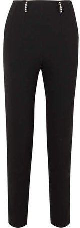 Crystal-embellished Twill Slim-leg Pants - Black