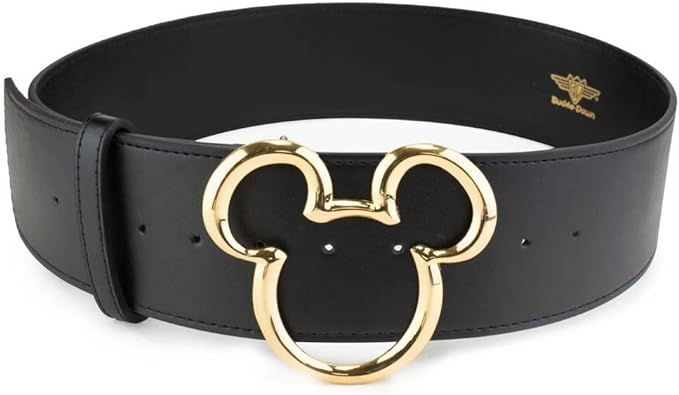 Buckle-Down Men's Disney, Mickey Ears Gold Cast, Black Vegan Leather Belt at Amazon Men’s Clothing store