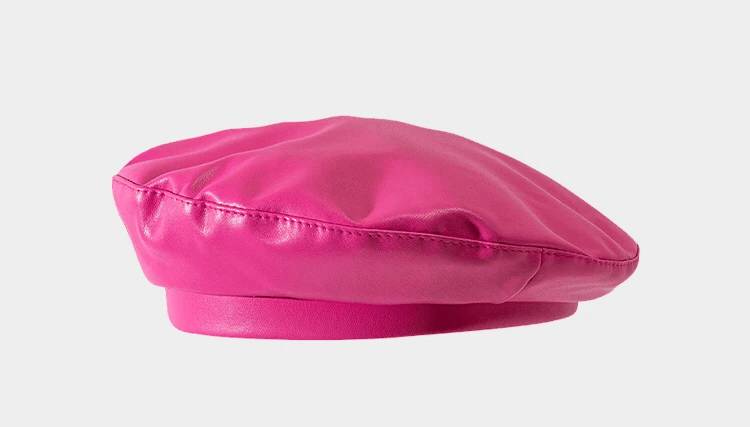 pink faux leather beret