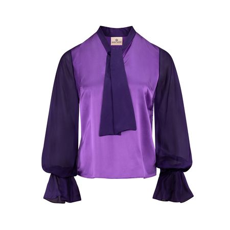 Violet Silk Blouse With Sheer Sleeves | Gunda Hafner LTD | Wolf & Badger