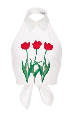 VIVETTA Iolanda Cotton Floral Embroidered Halter Top