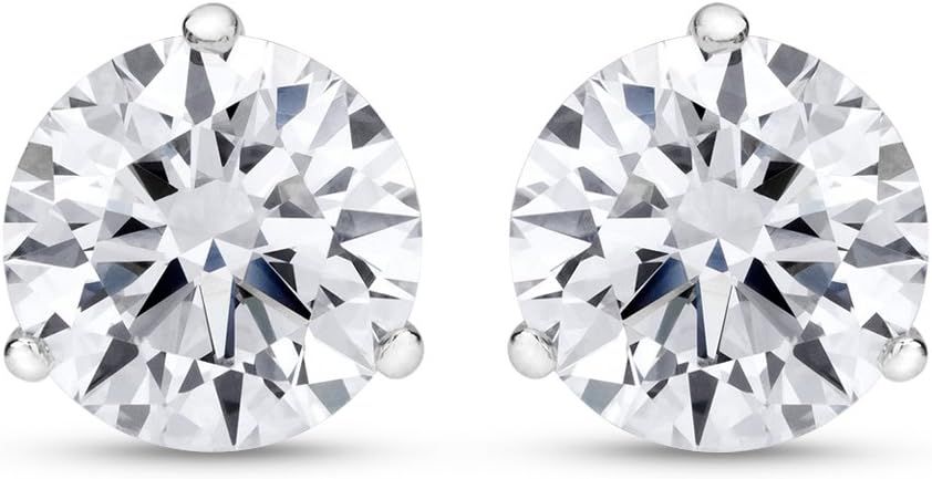 Amazon.com: 1 Carat Solitaire Diamond Stud Earrings 14K White Gold Round Brilliant Shape 3 Prong Screw Back (J-K Color, I2 Clarity): Clothing, Shoes & Jewelry