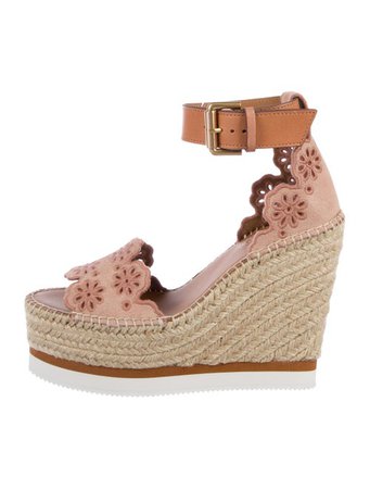 See by Chloé Suede Peep-Toe Wedge Sandals - Shoes - WSE40696 | The RealReal