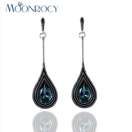 MOONROCY Free Shipping Fashion Cubi Zirconia Antique Silver Color Long Waterdrop Blue Crystal Earring Jewelry for Women Gift-in Серьги-капельки from Украшения и аксессуары on Aliexpress.com | Alibaba Group