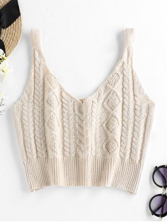 [44% OFF] 2020 ZAFUL Cable Braided Knit Crop Sweater Tank Top In APRICOT | ZAFUL ..
