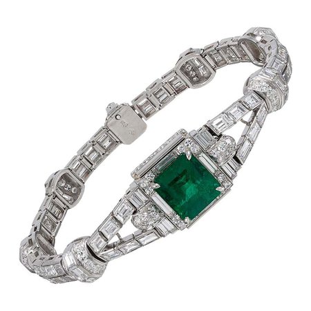 5.38 Carat Emerald and Diamond Bracelet