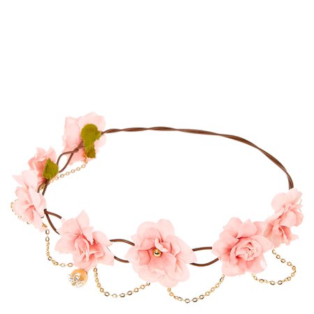 Gold Chain Flower Crown Headwrap - Blush Pink | Claire's US
