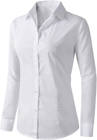 Women's Formal Work Wear White Simple Shirt (225 White, L) at Amazon Women’s Clothing store