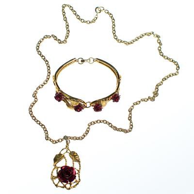 Vintage 1960s Red Rose and Gold Bracelet - Vintage Meet Modern