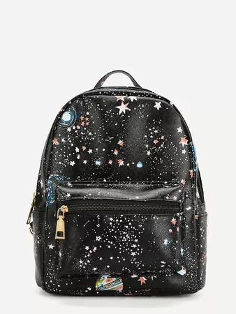 Galaxy Print Zipper Backpack
