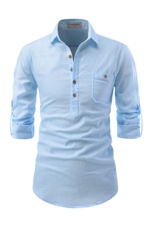 Sky Blue Roll-up Sleeved Collared Casual Bush Shirts