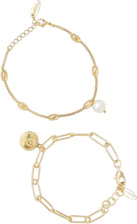 Set of 2 Pearl Chain Link Bracelets
