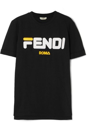 Fendi | + Fila flocked embroidered cotton-jersey T-shirt | NET-A-PORTER.COM