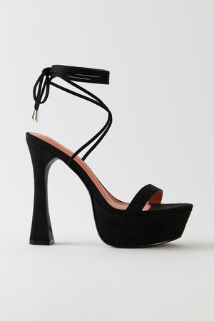 Wrapped With Love Suede Lace Up Heels in Black | Oh Polly