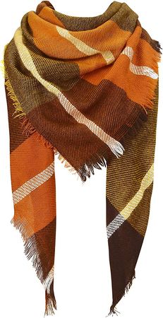 Tartan Scarf for Women Plaid Winter Scarf Cozy Blanket Triangle Scarves Shawl Wraps Brown & Orange at Amazon Women’s Clothing store