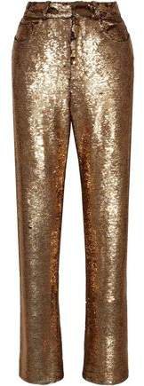 Construction Sequined Crepe Straight-leg Pants