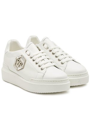 Philipp Plein - Leather Sneakers with Crystals - white