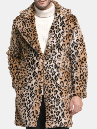 Mens Leopard Jacket Mid-long Coat