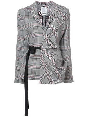 light gray swaggy grosgrain-trimmed plaid wool jacket | Rosie Assoulin