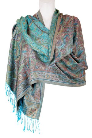 Large Green & Turquoise Silk Shawl Indian Pashmina Scarf | Etsy